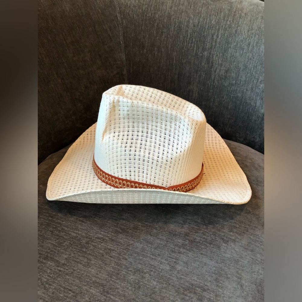 San Francisco Sombreros Cream Stiff Straw Hat and Brown Band - Picture 2 of 11